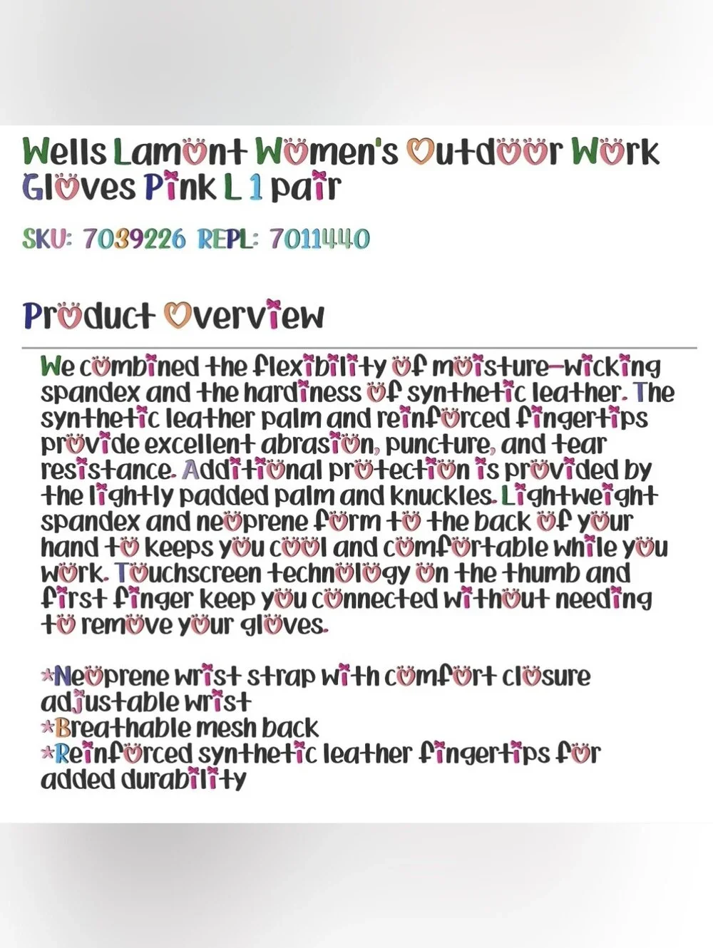 Wells Lamont Womens Outdoor Work Gloves Pink Lg - 7759L-700